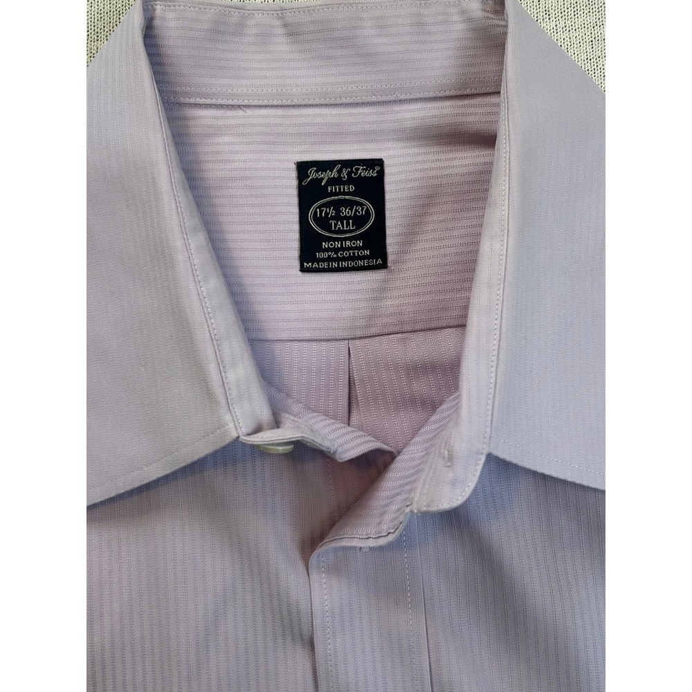 Joseph &‎ Feiss Mens Dress Shirt Purple Stripe Non Iron Cotton 17.5 36/37Tall
